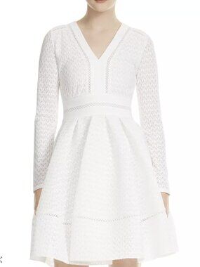 Maje Rossignol Lace Dress. White long sleeve mini dress. Size small. New.